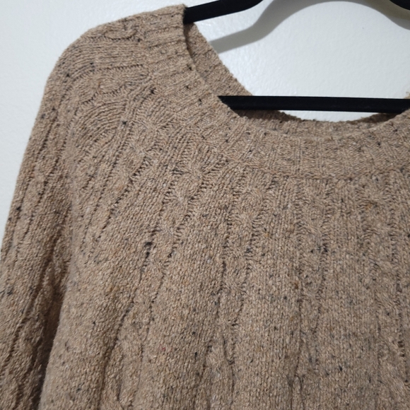 J.Jill Cable Knit Sweater Long Slouchy Wool Blend Brown Oatmeal Color Sz Medium - Picture 8 of 13